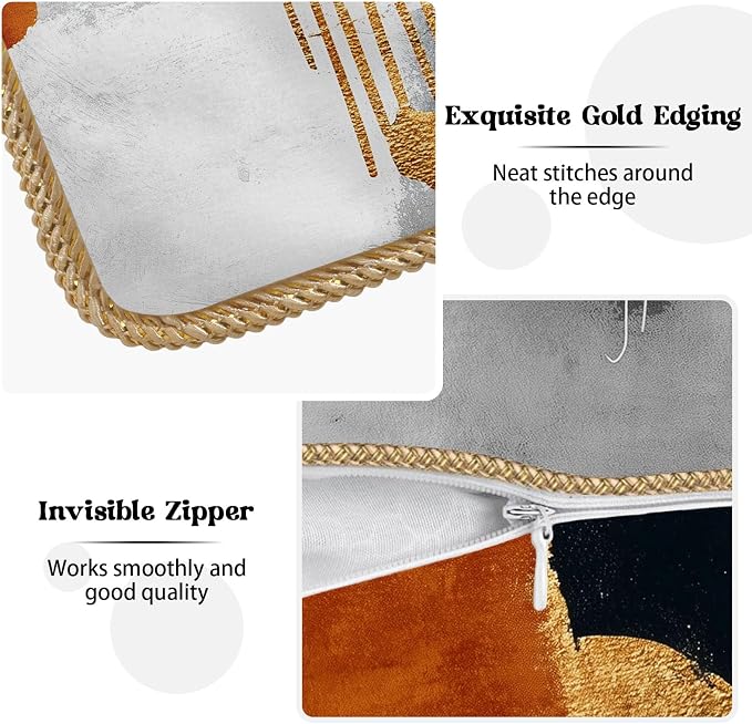 Retro Burnt Orange Gold Velvet Pillow Covers 18x18 Inch Abstract Rust Gray Black Throw Pillows For Couch Cushion Covers Pillowcase Rustic Farmhouse Pillow Cases for Sofa Bed Living Room Outdoor