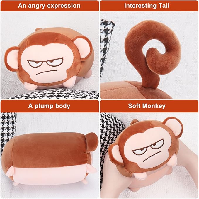 Achwishap Monkey Stuffed Animals,Monkey Plush Toy Hugging Pillow,Monkeys Plush Pillow,Fluffy Monkeys Throw Plushie Doll,Unique Plushies for Kids Adults Gifts(9.1”Brown)