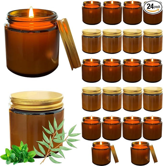 24 Pcs 4 Oz Mini Soy Candles,Eucalyptus Mint Scented Candles Set,Bulk Aromatherapy Candle,Suitable as Gifts or Souvenirs for Occasions Such as Birthdays and Weddings.