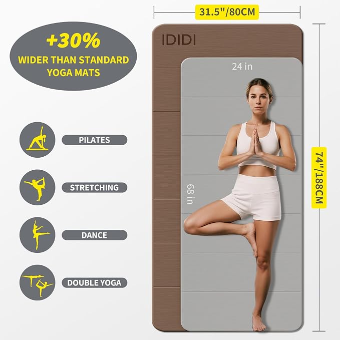 Foldable Extra Large Yoga Mat 74"×31.5", 8mm Double-Sided Non Slip Lightweight Fitness Mat for Man & Woman, Portable for Home Studio & Travel