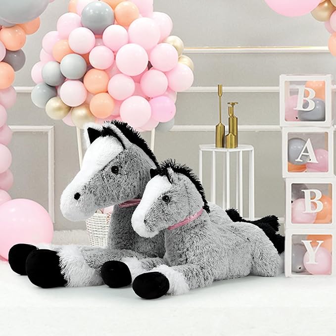 MaoGoLan Large Horse Stuffed Animal for Boy, Big Horse Plush Toy for Girl, Ridable Stuffy Pony for Kid, Stuffed Pony Plush Pillow for Baby Shower, Birthday Gifts or Party Favor, 47 inches, Gray