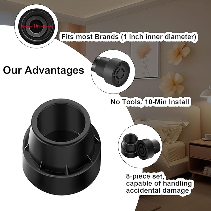 8Pcs Trampoline Leg Caps, 1 Inch Diameter Rubber Leg Tips Replacement Parts, Chair Rubber Leg Caps for Trampoline Accessories, Black Non-Slip Floor Protectors