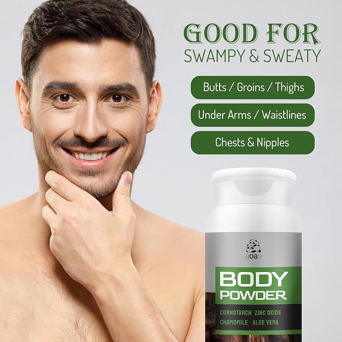 AOAO Herbal Body Powder with Aloe & Chamomile, Talc-Free Plant-based Deodorizing Powder for Body & Foot, Sweat Absorb & Anti-Friction, Odor Fighting Gift for Men Women, Baking Soda Free, 3.53oz