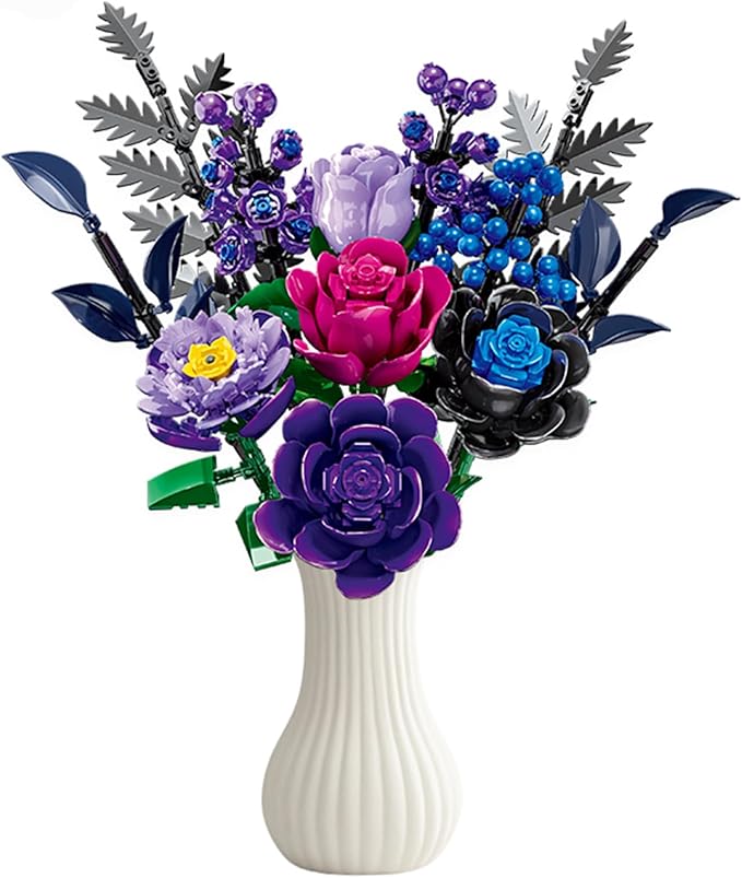 Purple Flowers Toys Building Sets from Botanical Collection, Rose Bouquet for Home & Office Desk Decoration, for Kids Age 6+ Toys & Games Series 759pcs