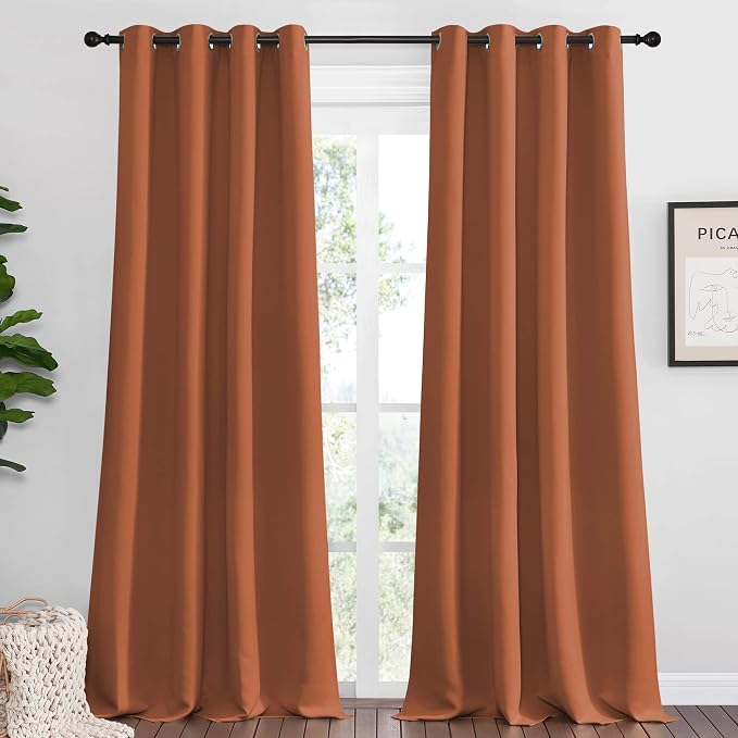 NICETOWN Burnt Orange Blackout Curtains for Sliding Door, 55 by 108, 2 Pieces, Blocking Out Sunlight Window Treatment Modern Design Grommet Curtain Panels for Dining Room