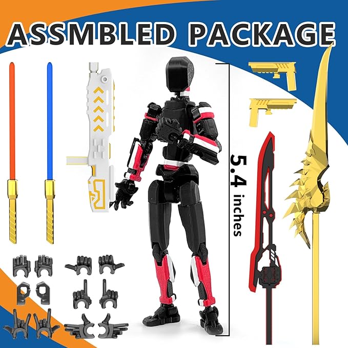 T13 Action Figure Already Assembled, Multi-Colored Titan 13 Action Figure Set Dummy with Laser Saber 3D Printed T 13 Lucky Robo Nova 13 Action Figures, Figura de acción t13 (Black-R-W)