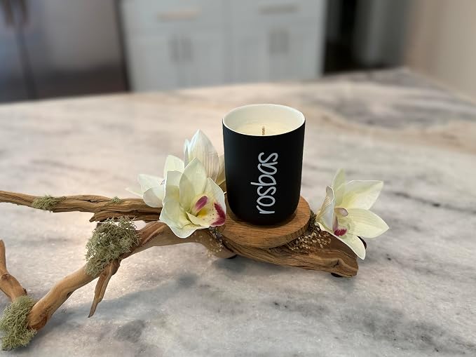 rosbas Green Tea & Lemongrass Soy Wax Candle - 8 oz in Ceramic Jar - Boxed - Clean Burning for Uplifting Vitality - Black - Made in USA