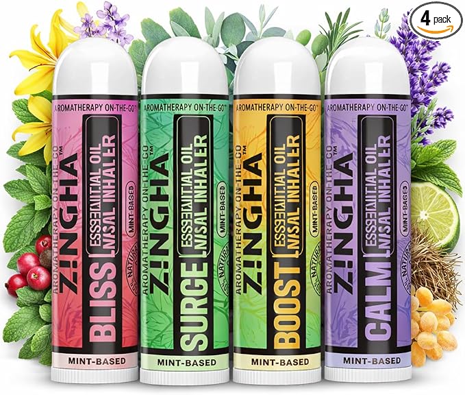 Z!NGHA Natural Aromatherapy Nasal Stick Boost Focus & Enhance Breathing | Portable Sinus Relief & Relaxation Nasal Inhaler Stick | Essential Oil Blend for Stress and Congestion (4PK ESSENTIAL OIL MIX)