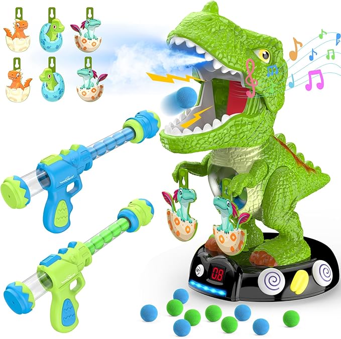 EagleStone Moving Dinosaur Shooting Toys for Kids 5-7, Electronic T-Rex Shoot Target Game with Mist Spray, LED Score, Roar & Light, 3-Pair Dino Target, Birthday Gifts for 5 6 7 8 9 Year Old Boys Girls