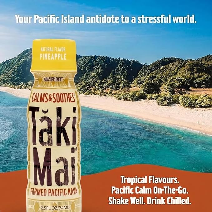 Taki Mai Pineapple Kava Kava 2.5 oz (6-pack) Shots – Noble Kava Root Drink, Ready to Drink for Stress Support & Relaxation, Fast Acting Herbal Support for Calming Better Sleep and Balanced Mood