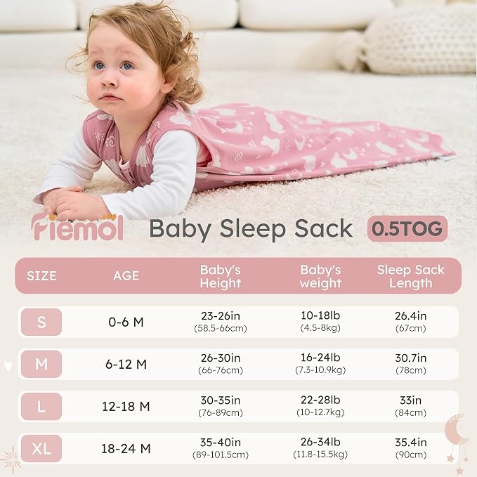 Baby Sleep Sack 12-18 months, 100% Cotton Sleeping Sack for Toddler, 3 Pack Baby Wearable Blanket, 0.5 Tog Lightweight Double Zipper Sleep Bag Large Pink Stars Moon