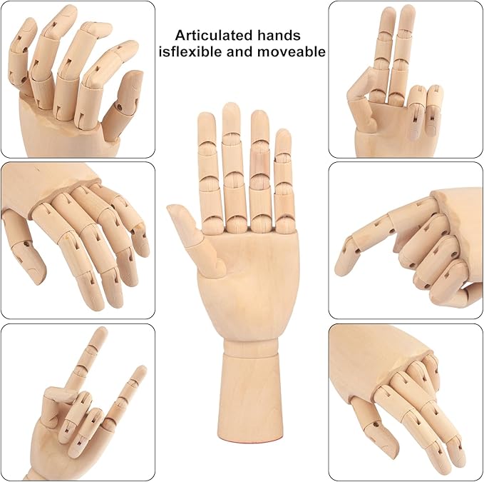 GNIEMCKIN Wooden Hand Model, 3 PCS, 12/10/7 Inches Right Hand Art Mannequin Figure with for Hand Jewelry Display, Decoration, Sketching.