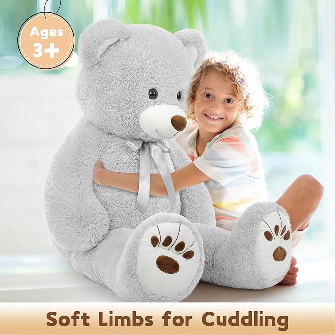 MorisMos Giant Teddy Bear Stuffed Animal, Big Teddy Bear Life Size, 51in Large Bear Cuddly Plush for Baby Shower, Birthday, Valentine(Grey)