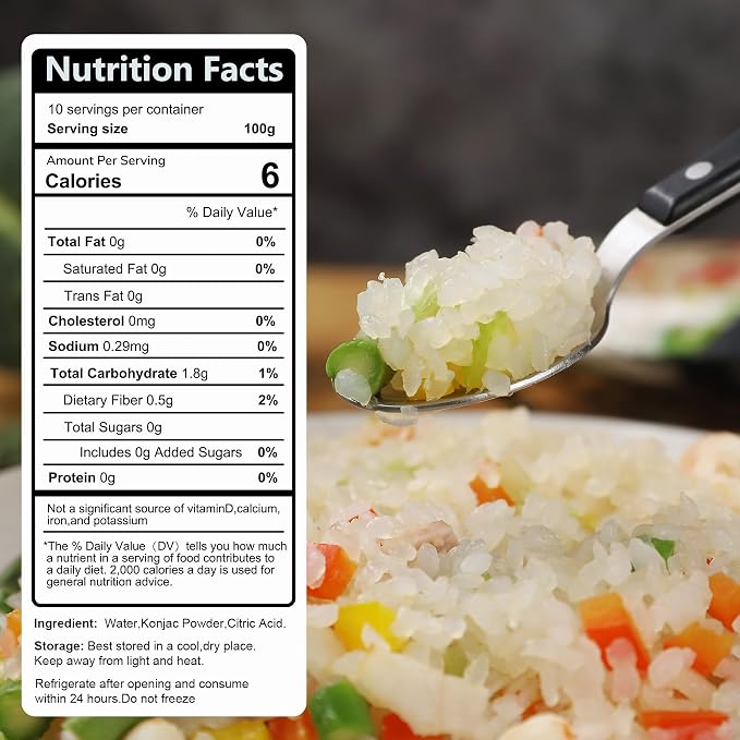 Hethstia Shirataki Rice, 10 Packs Gluten-Free Konjac Rice Low-Carb | Sugar-Free, Keto & Paleo-Friendly, Vegan, Low-Calorie, Ready-To-Eat Healthy Food