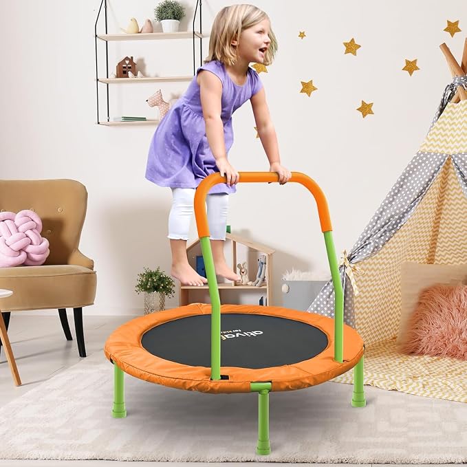 ATIVAFIT 36-Inch Toddler Trampoline with Foam Handle, Foldable Indoor Outdoor Mini Rebounder for Kids Ages 2–6