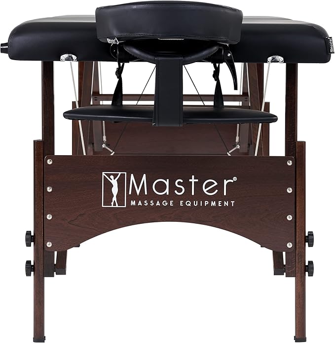 Master Massage 28" Argo Portable Spa and Beauty Table in Black with Walnut Legs