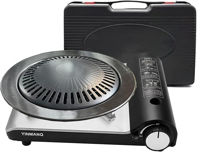 Detachable Grill Pan & Butane Stove Combo with Safety Auto-Eject | Portable Suitcase Design for Camping, Tailgating, Picnics, Indoor/Outdoor Cooking & Hot Pot