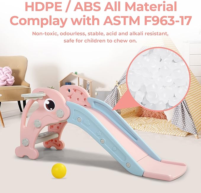 NYEEKOY 3 in 1 Toddler Slide, Baby Slide Climber Playset with Basketball Hoop and Ball, Indoor and Outdoor Playground for Kids
