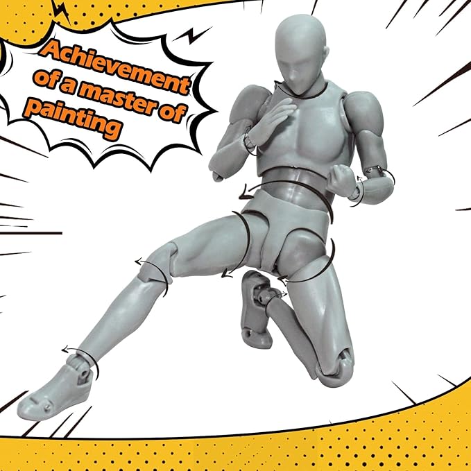 AXITWXIT Action Figures Body-Kun DX & Body-Chan DX PVC Figure Model Drawing for S H Figuarts with Box for Artists (Gray, Male)