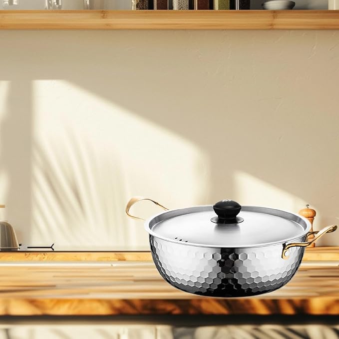 Korea Ramen Pot Stockpot Practical Stainless Steel with Lid Soup Pot Saucepan for Backyard Parties Hiking Picnic Pasta Curry, 18cm Argent