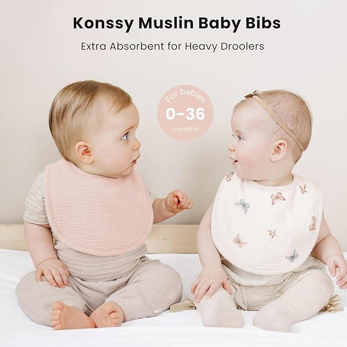 Konssy Muslin Baby Bibs 8 Pack Baby Bandana Drool Bibs Cotton for Unisex Boys and Girls, Soft Absorbent Set for Teething and Drooling
