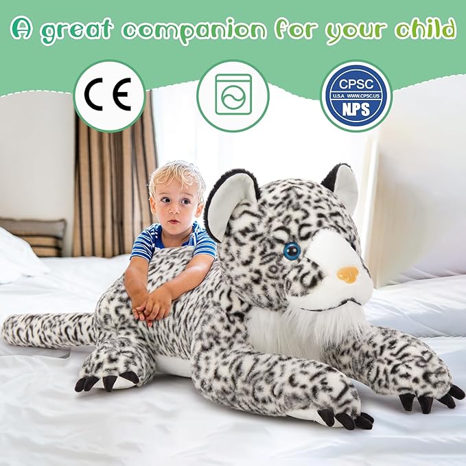 MaoGoLan Giant Snow Leopard Stuffed Animal Pillow – 47” Soft & Fluffy Cheetah Plush Toy, Large Realistic Jaguar Stuffy Christmas Birthday Gifts for Kids Girls Boys