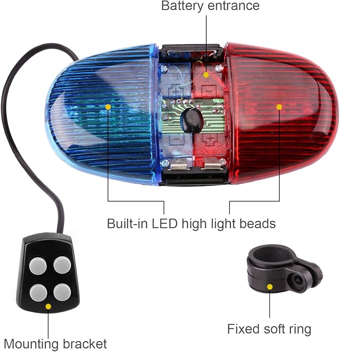 Kids Bike Police Sound Light - Oumers Electronic Horn Bike LED Light, Christmas Birthday Gift New Year Present for Your Children (Batteries Not Included)