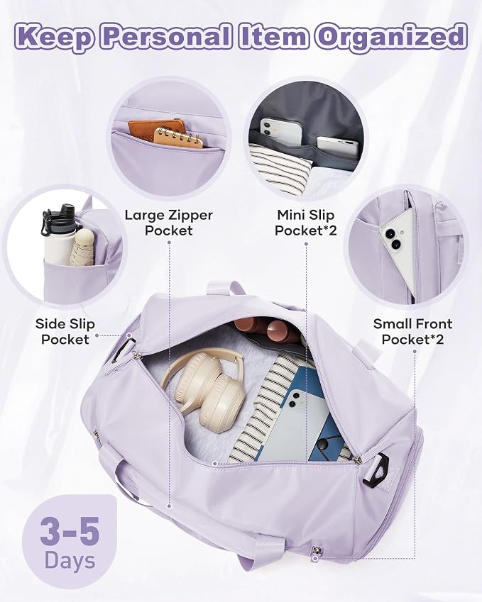 Gym Bag for Women,Travel Duffel Bag with Shoes Compartment Personal Item Carry On Overnight Bag for Mens Weekender Bag Training Handbag Sports Gym Tote Bag Yoga Bag Purple