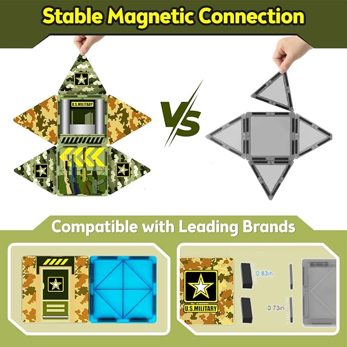 GobiDex 100PCS Army Magnetic Tiles with 6 Toy Soldiers, Military Magnetic Blocks Building Toys for Kids Ages 3-5 4-8, STEM Construction Army Men Toddler Toys Birthday Gifts for 3+ Year Old Boys Girls