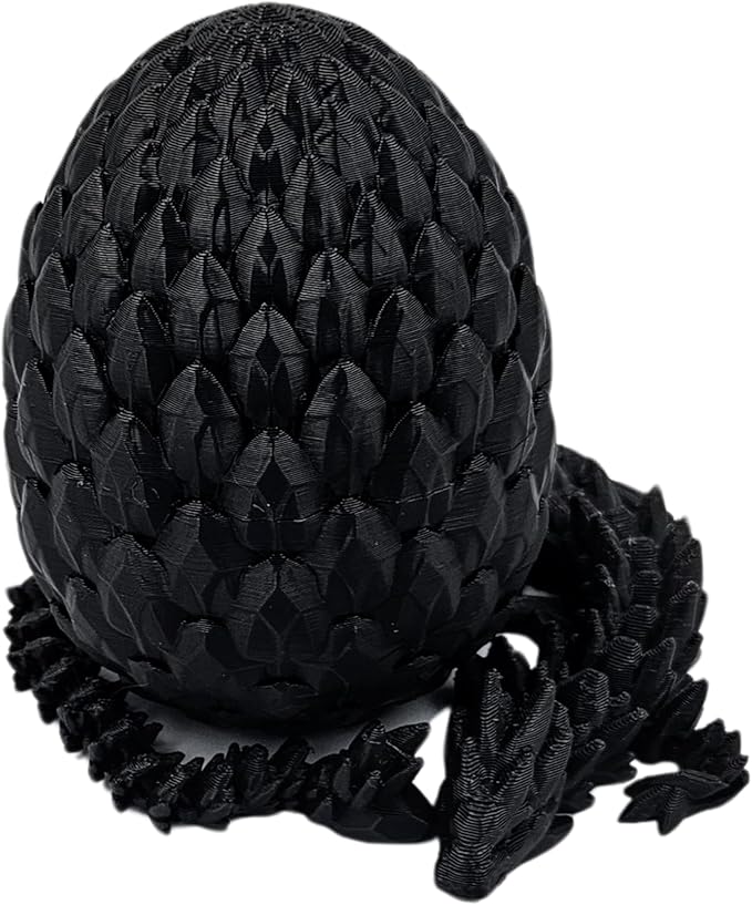 Surprise Dragon Egg Articulating Gemstone Dragon Fidget Figurine - 3D Printed Dragons Flexible ADHD, Autism, Relief Anxiety - Articulated Joints (Black)