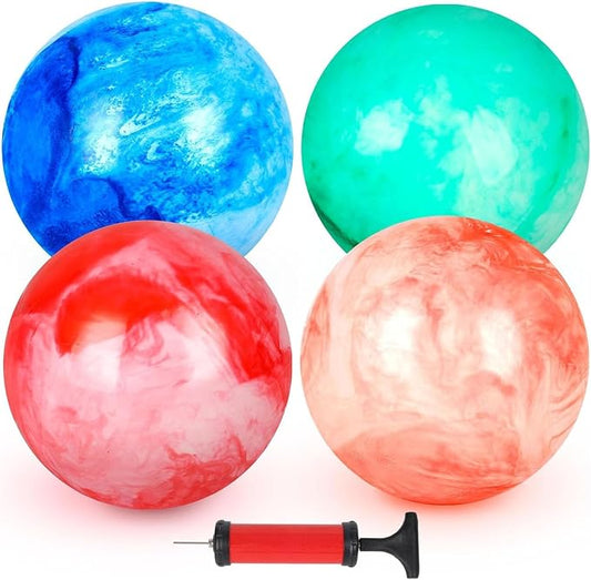 AMOR PRESENT 4PCS Playground Balls for Kids, 8.7 Inches Dodgeballs Bouncy Balls, Rubber Inflatable Kickball with Air Pump for Indoor Outdoor Sport Games