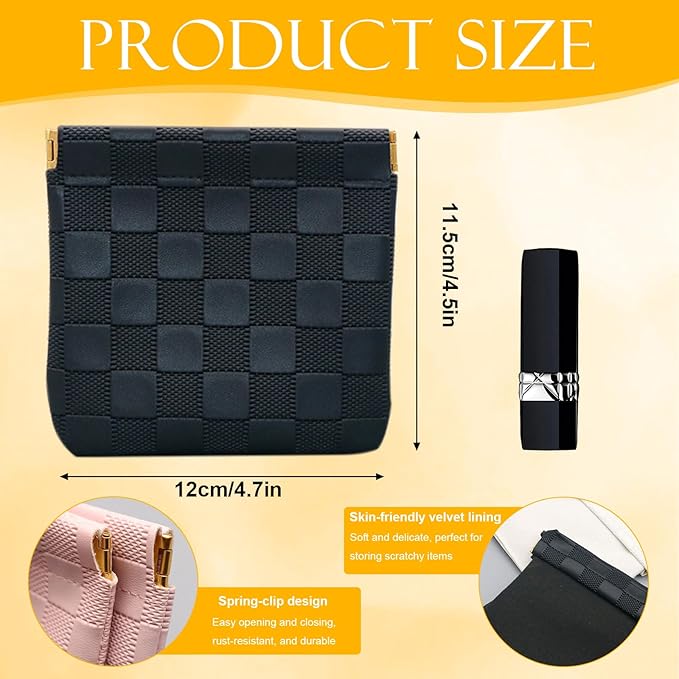 2 PCS Small Makeup Bag for Women, Small Pouches for Purse,Mini Checkered Cosmetic Bag Waterproof Pouch for Travel Storage bag, for Cosmetics Headphones Jewelry Cosmetic Lipstick Coins (Black, Pink)