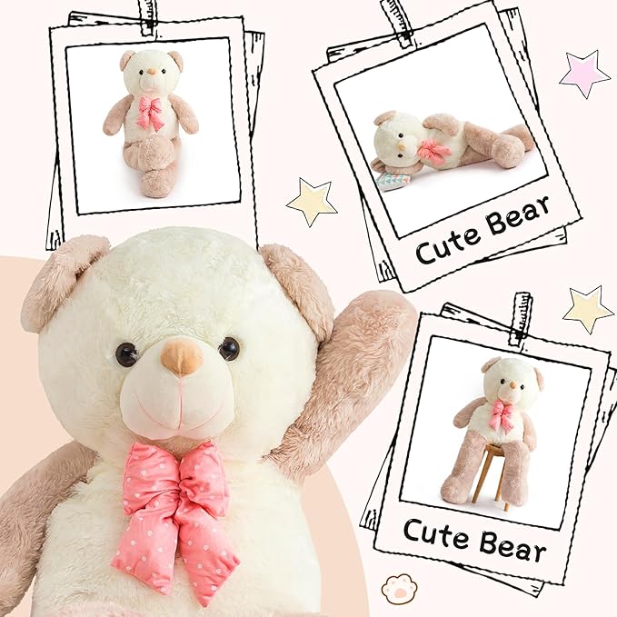 Giant Teddy Bear Stuffed Animals for Girls 4 Feet Big Teddy Bear Plushies Giant Stuffed Animal Large Teddy Bears Plush Toys Big Stuffed Bear for Her Halloween Christmas 47 Inch Apricot