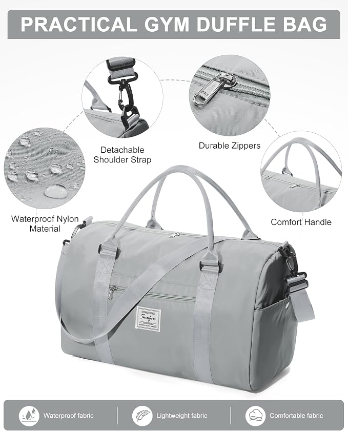 Gym Bag Womens Mens with Shoes Compartment and Wet PocketTravel Duffel Bag for Women for Plane, port Gym Tote Bags Swimming Yoga Small Waterproof Weekend Overnight Carry on Bag Hospital Holdalls