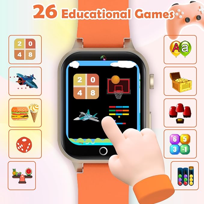 Kids Games Watch, with 26 Puzzle Games, Touch Screen, HD Camera, Alarm Clock, Toys for Ages 3-12 Years Old.Birthday Gift for Boys Girls (Orange)