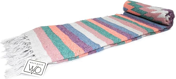 Open Road Goods Aztec Navajo Style Blanket, Throw, or Yoga Bolster - Handwoven Mexican Diamond Blanket (Pastel Blanket)