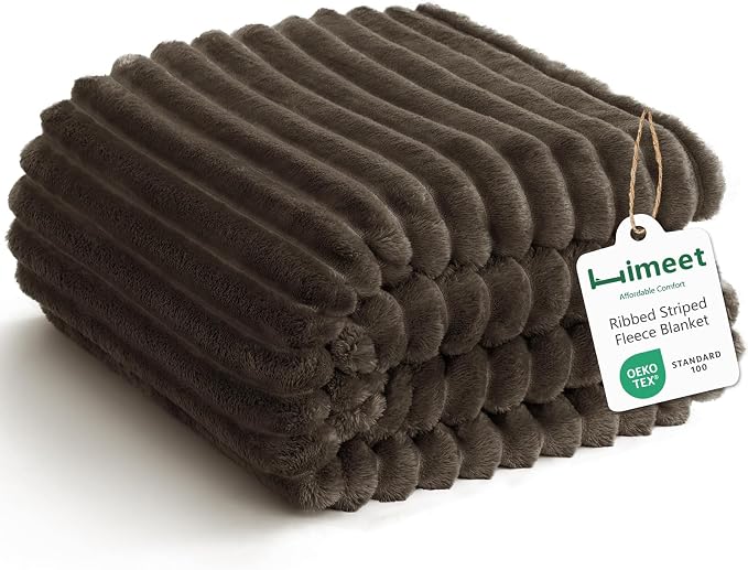 HIMEET Brown Twin Blanket for Bed, 300GSM Ribbed Fleece, 60 x 80 Inches | Ultra Soft Flannel, All-Season Lightweight Warmth, Bed Layering Pick & Dorm Essential, Gift for Men & Women, Machine Washable