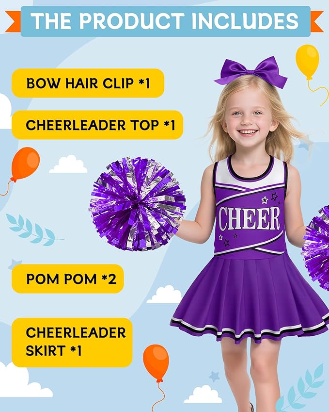 JenPen Cheerleader Costume Set Cheerleading Outfit Cheer Uniform Dress Cosplay for Halloween Party Gifts 3-9 Years