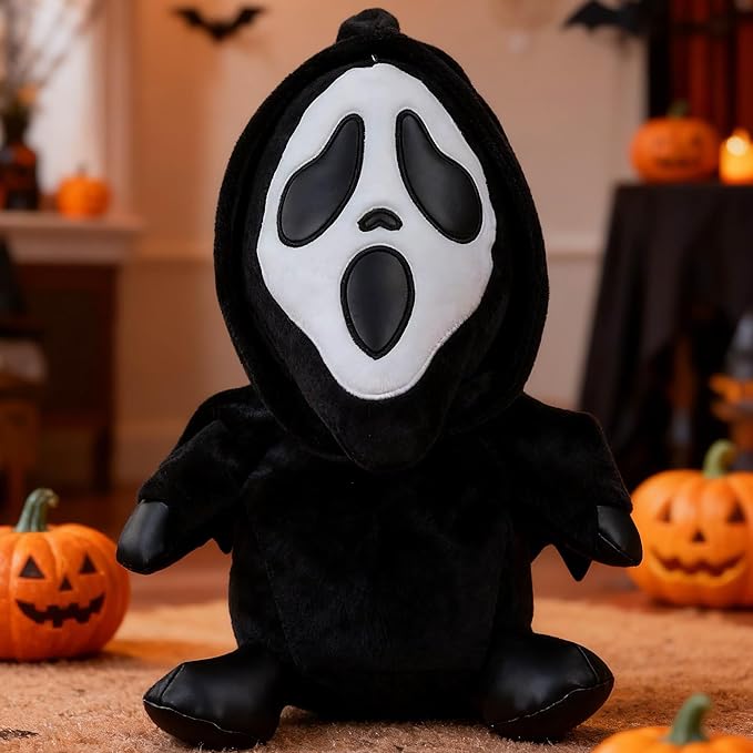Spooky Horror Plush with Phantom Mask Creepy Stuffed Animal Toy Scary Doll for Kids and Game Fans Great Gift for Birthday Halloween Christmas Party