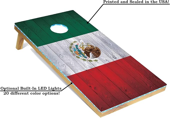 Tailgating Pros 4x2 Regulation Cornhole Boards Flag Set- Includes 8 Bean Bags, Carrying Cases, and Score Keeper - Optional LED Lights