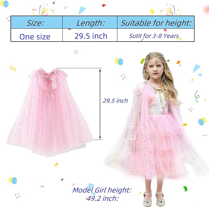 Princess Dress Up Clothes, 7pcs Princess Cape Crown with Wand for Girls 3-8 Years Toddler Princess Dress Up for Birthday Gift
