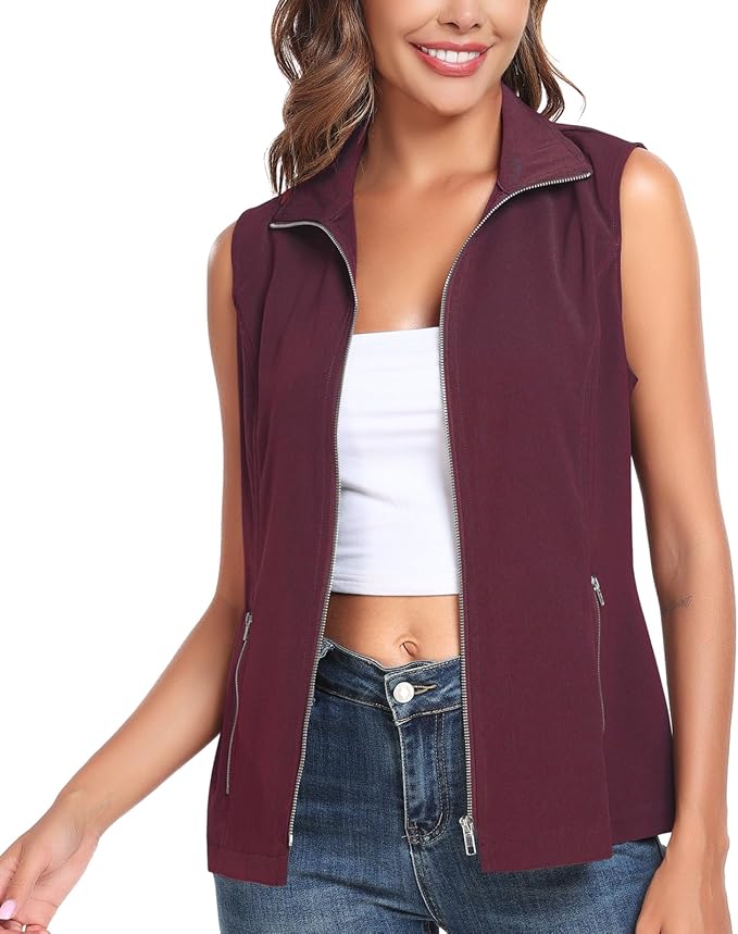 MISS MOLY Women's Lightweight Vest Casual Zip Up Utility Vest Hiking Golf Sleeveless Jackets with Pockets