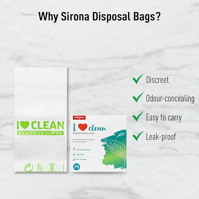 Sirona Personal Disposal Bags – 75 Bags for Discreet Tampons, Sanitary Pads/Napkin, Panty Liners, Tampons & Condoms | Menstrual Care and Hygiene Products