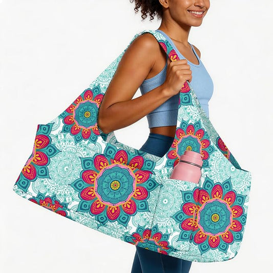 Women's Yoga Bag with Yoga Mat Carrier - Large Mat Pocket Fitness Tote for Pilates, Gym, Travel, Office & Beach