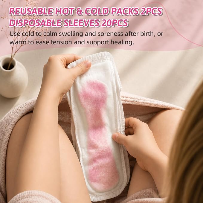 Postpartum Recovery Kit for Mom After Birth, Recovery Essentials with Peri Bottle, Cooling Spray, 4 Disposable Underwear, 30 Pad Liners & Hot Cold Packs