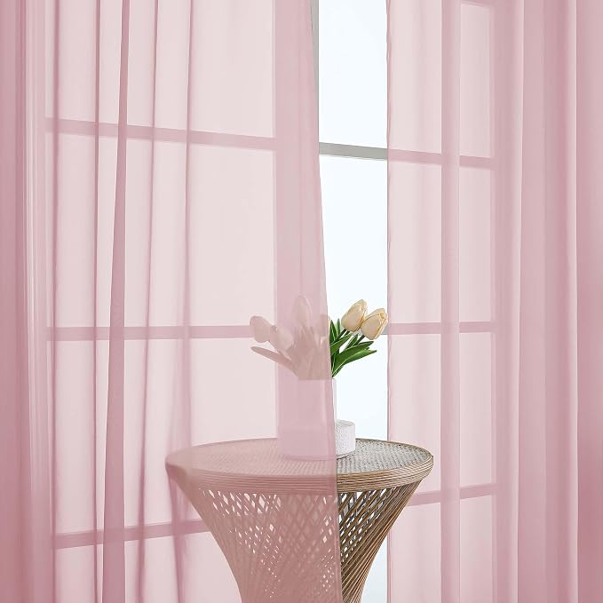 OWENIE Sheer Blush Curtains 108 Inches Long for Living Room Bedroom 2 Panels Set, Lightweight Airy Blush Sheer Curtain, Filmy Voile Rod Pocket, 2 PCS, Each 59" W x 108" L