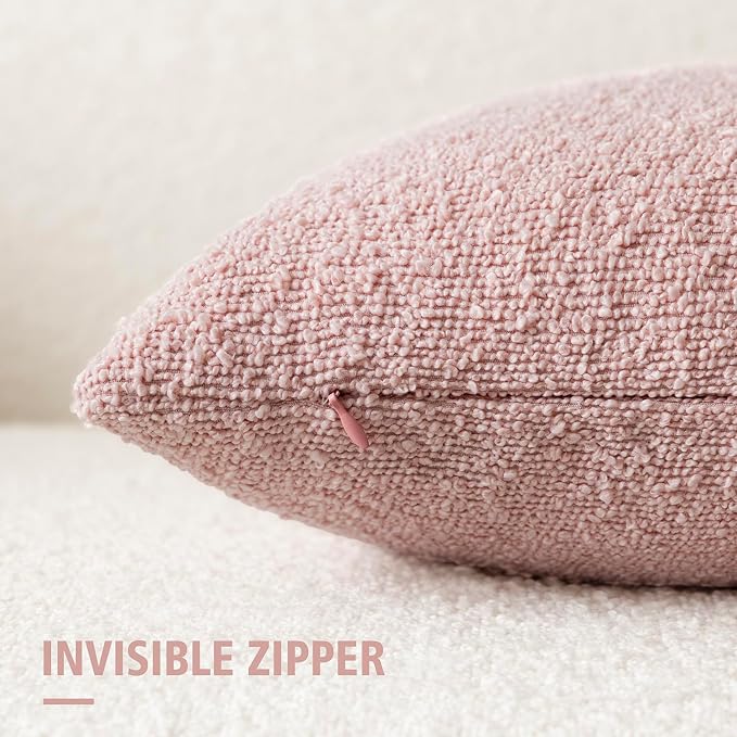 Foindtower Pack of 2, Decorative Textured Boucle Throw Pillow Covers Modern Accent Solid Pillow Cases Cozy Soft Couch Cushion Case for Chair Sofa Bedroom Living Room Home Decor 22x22 Inch Sakura Pink