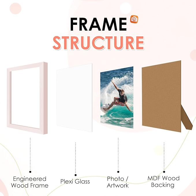 FIXSMITH 4x6 Picture Frame Set of 2, Pink Photo Frame 4x6 with HD Plexiglass, Brown Picture Frames Collage for Tabletop or Wall Display