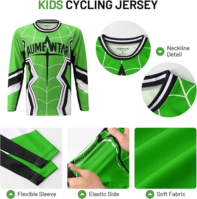 Kids Cycling Jersey Long Sleeve Dirt Bike Motocross Shirt, BMX Off-Road Racing Clothing