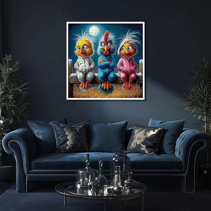 Funny Chick Art Puzzles for Adults 1000 Pieces, Fantasy Bird Chicken Aesthetic Jigsaw Puzzles, Magic Winter Stars Night Impossible Challenging Puzzle